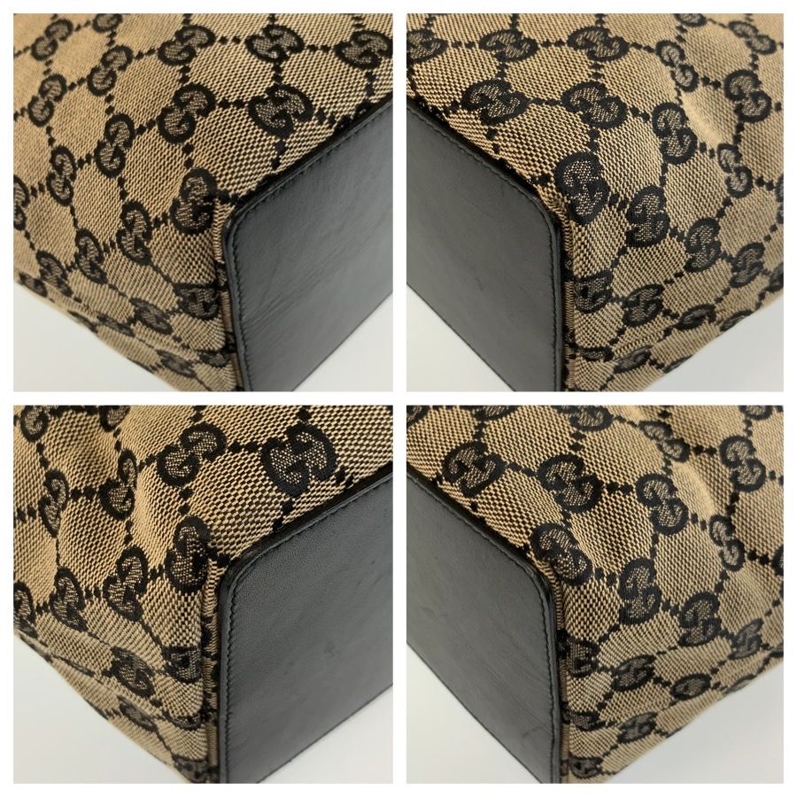 Gucci Black Beige Gold GG Canvas Leather Tote Shoulder Bag — view 4