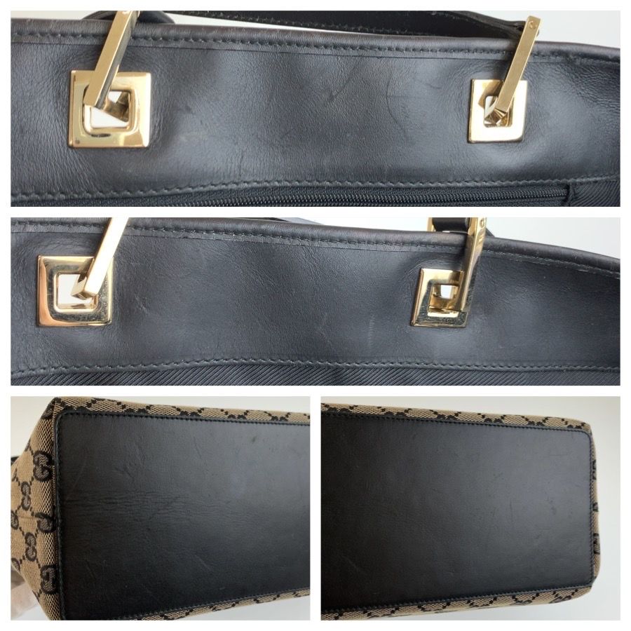 Gucci Black Beige Gold GG Canvas Leather Tote Shoulder Bag — view 5