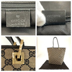 Gucci Black Beige Gold GG Canvas Leather Tote Shoulder Bag — view 3