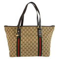 Gucci Sherry Line Beige Brown GG Canvas Tote Shoulder Bag