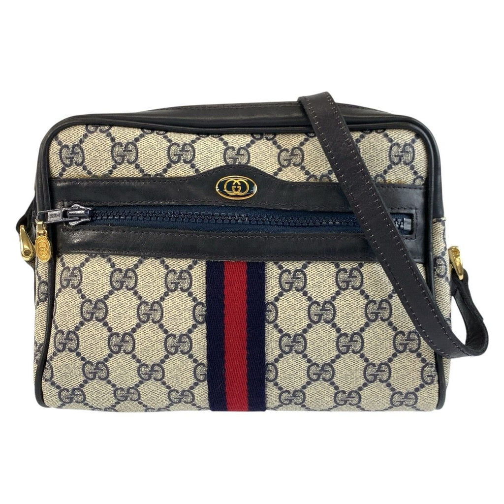 Gucci Vintage Sherry Line Gray GG Supreme Canvas 38 Shoulder Bag Pochette