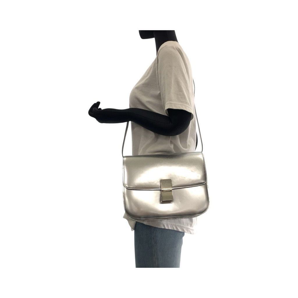 Celine Classic Box Medium Silver Leather Shoulder Bag Pochette — view 7