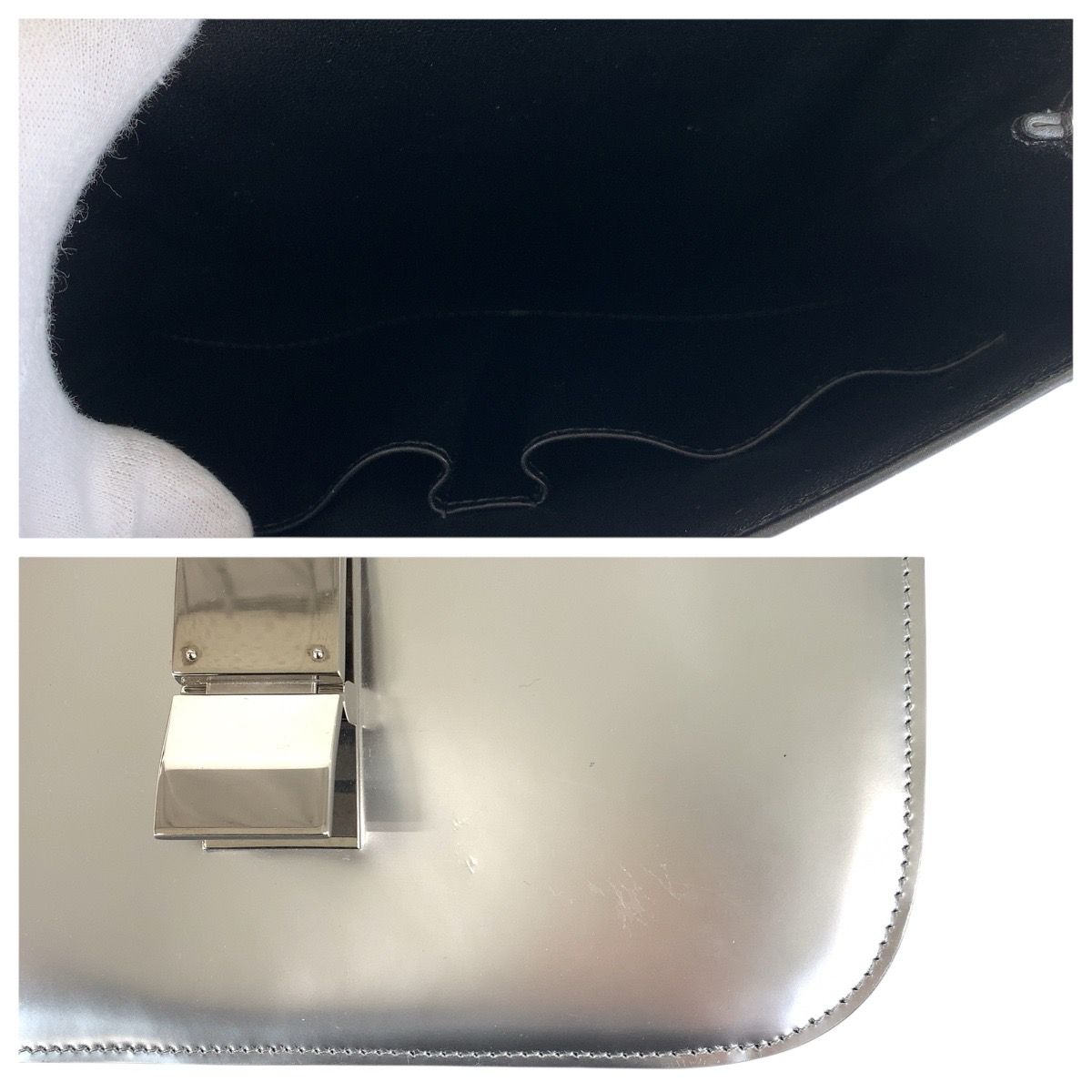 Celine Classic Box Medium Silver Leather Shoulder Bag Pochette — view 6