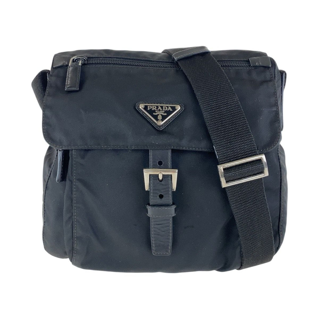 Prada Tessuto Black Silver Nylon Shoulder Bag Pochette
