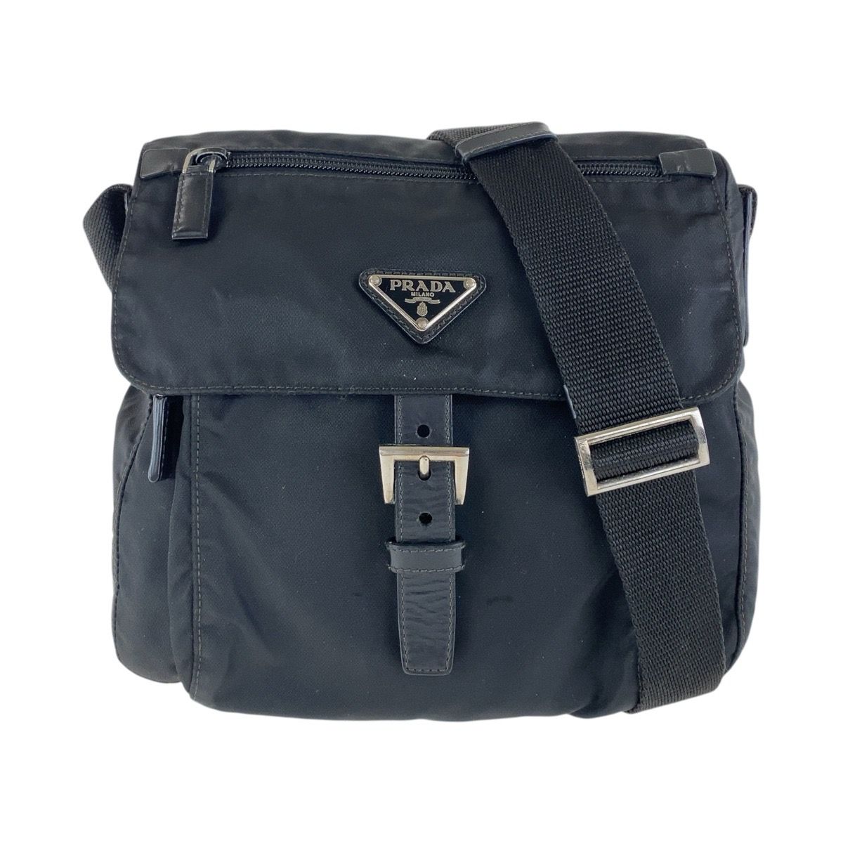 Prada Tessuto Black Silver Nylon Shoulder Bag Pochette