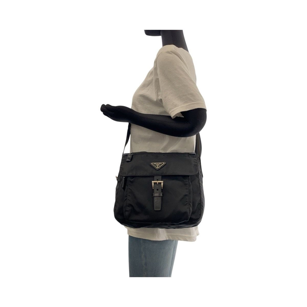 Prada Tessuto Black Silver Nylon Shoulder Bag Pochette — view 8