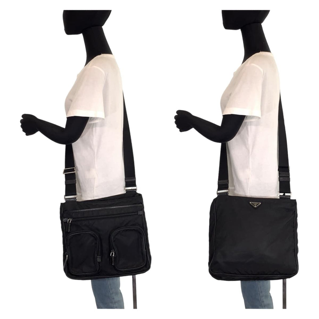 Prada Tessuto Triangle Logo Black Silver Nylon Shoulder Bag — view 6