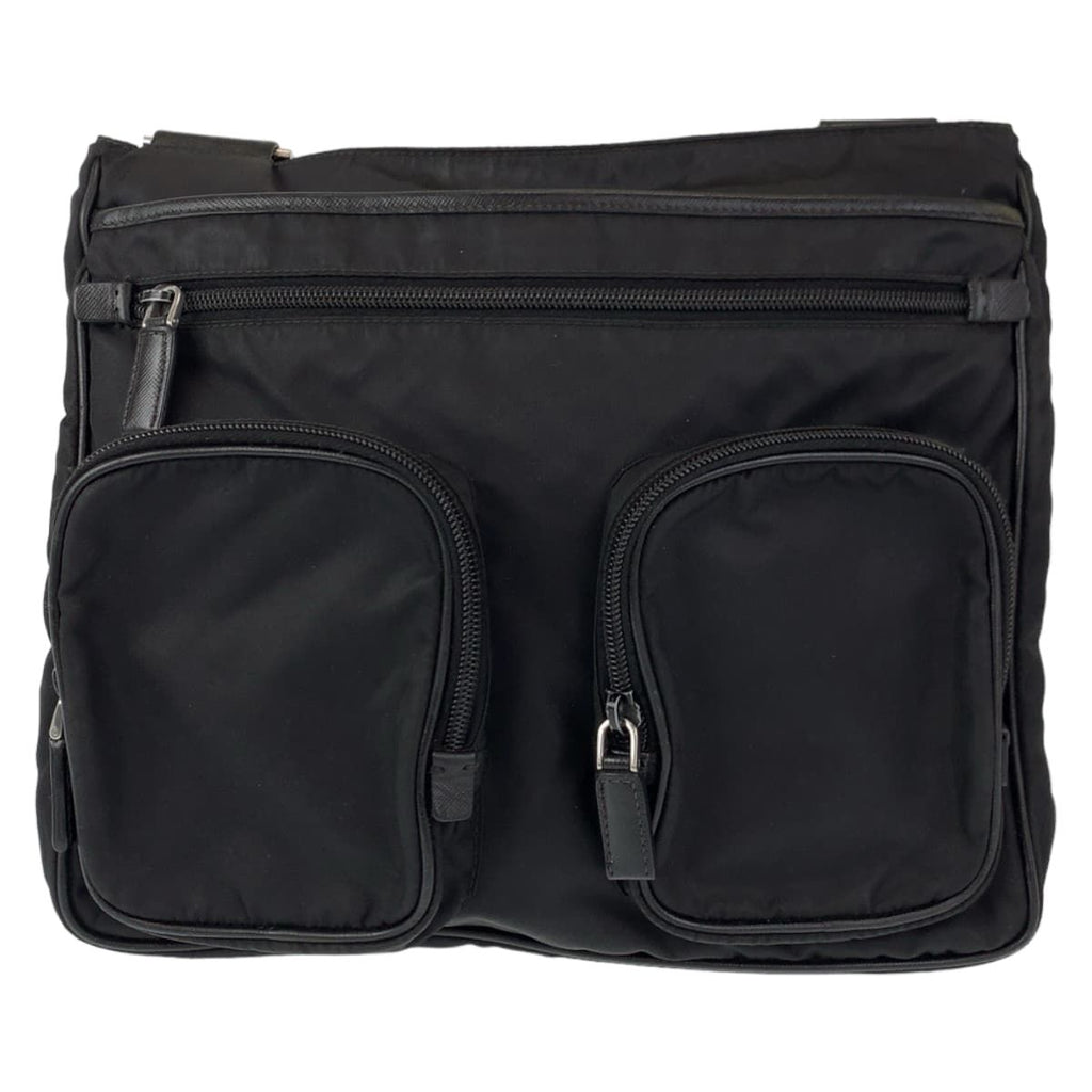 Prada Tessuto Triangle Logo Black Silver Nylon Shoulder Bag — view 2