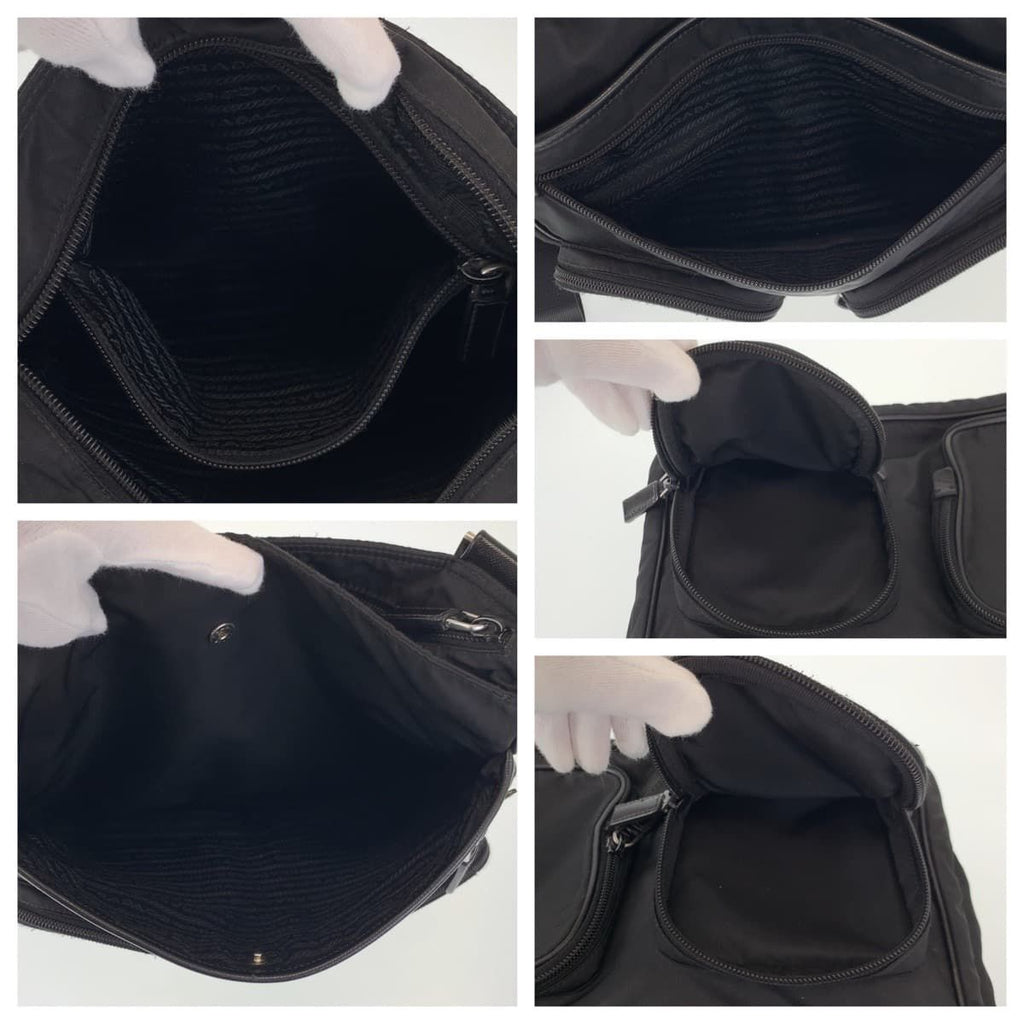 Prada Tessuto Triangle Logo Black Silver Nylon Shoulder Bag — view 8