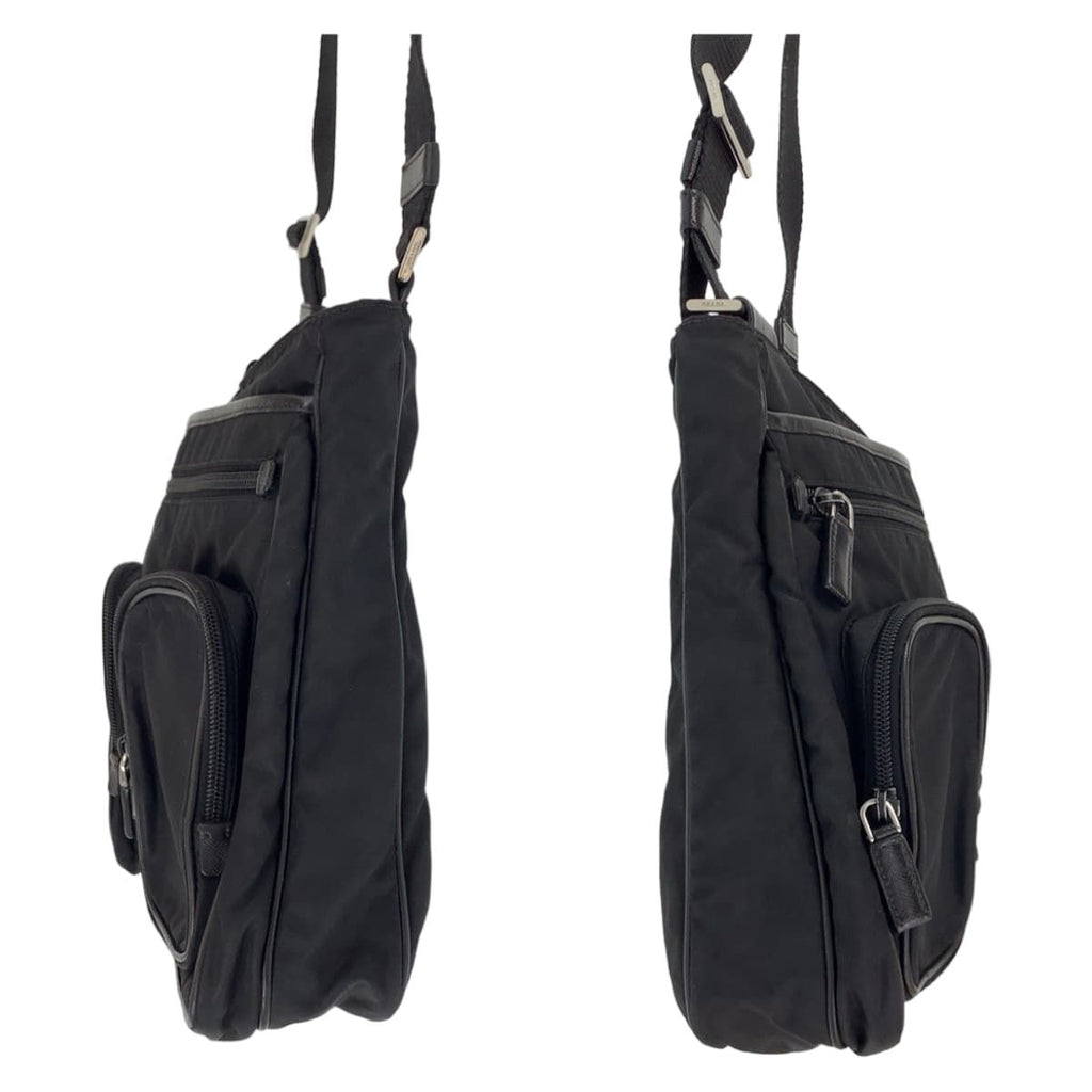 Prada Tessuto Triangle Logo Black Silver Nylon Shoulder Bag — view 7