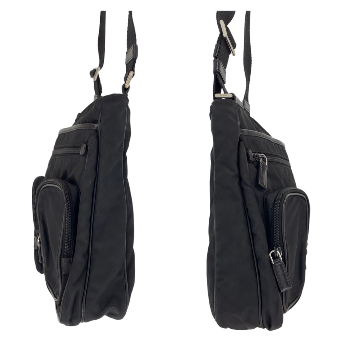Prada Tessuto Triangle Logo Black Silver Nylon Shoulder Bag — view 7