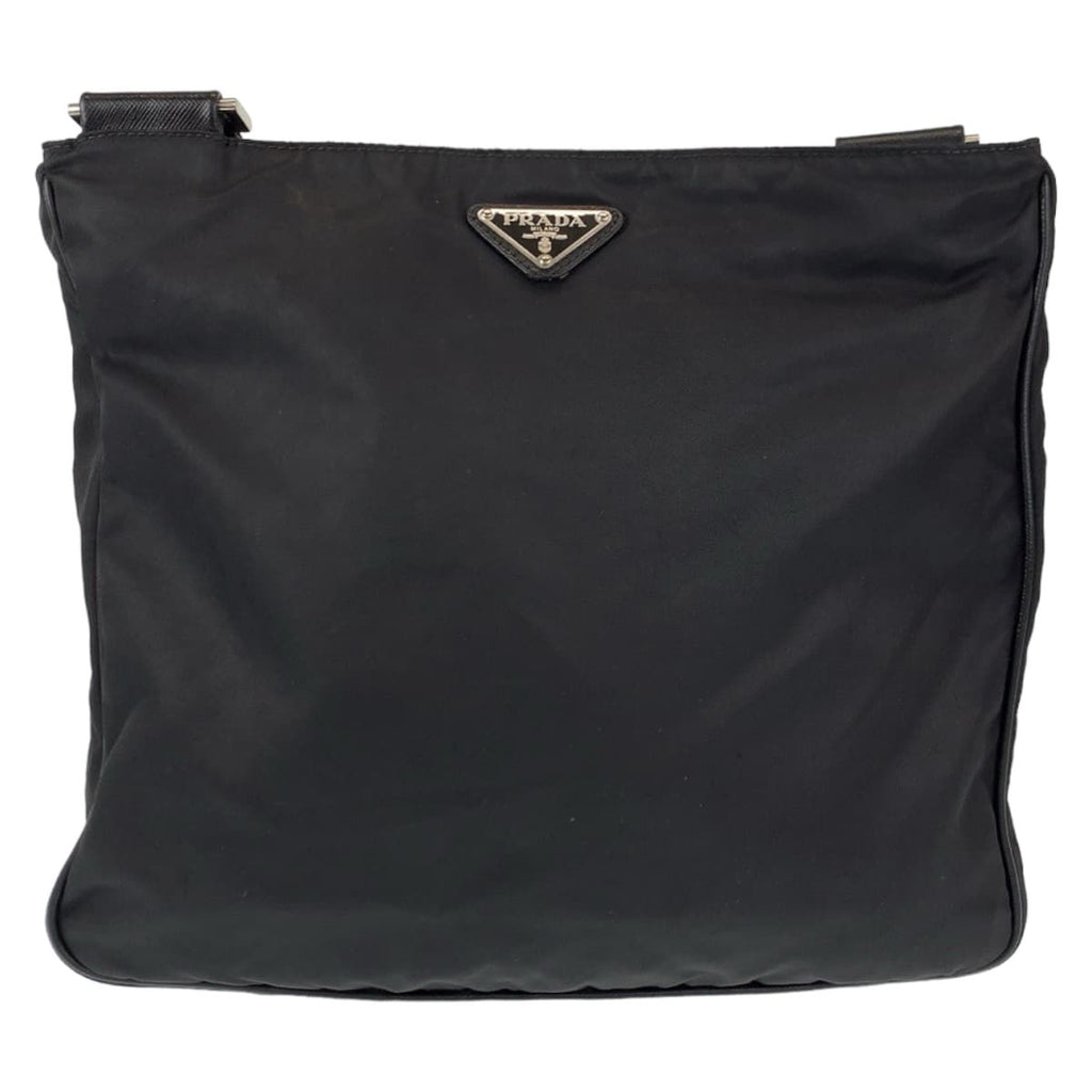 Prada Tessuto Triangle Logo Black Silver Nylon Shoulder Bag