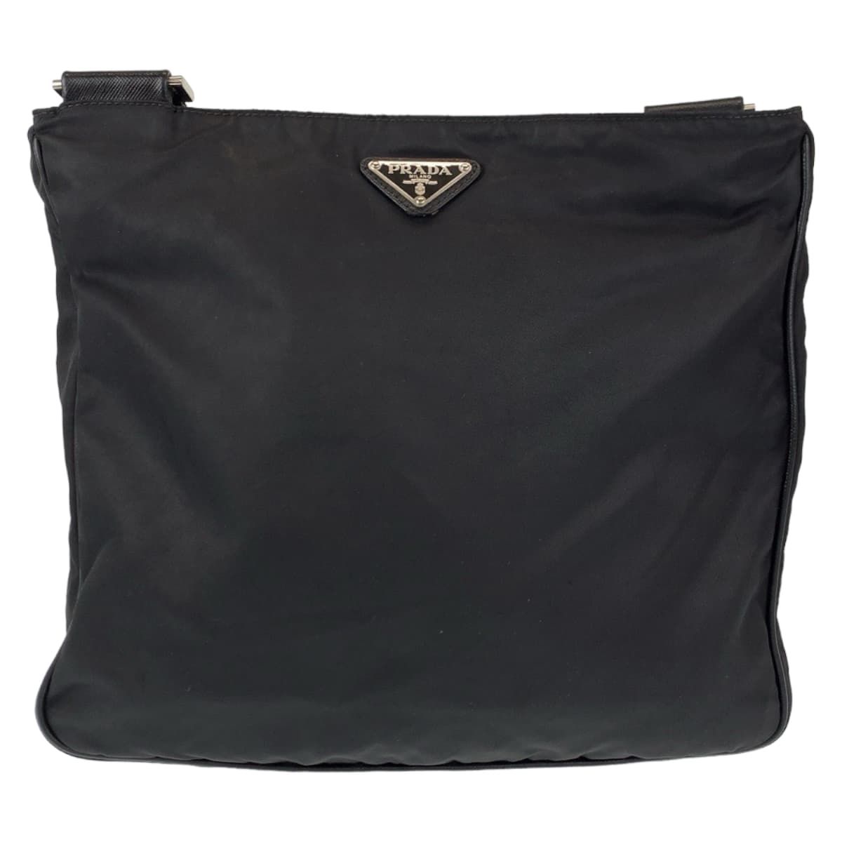 Prada Tessuto Triangle Logo Black Silver Nylon Shoulder Bag
