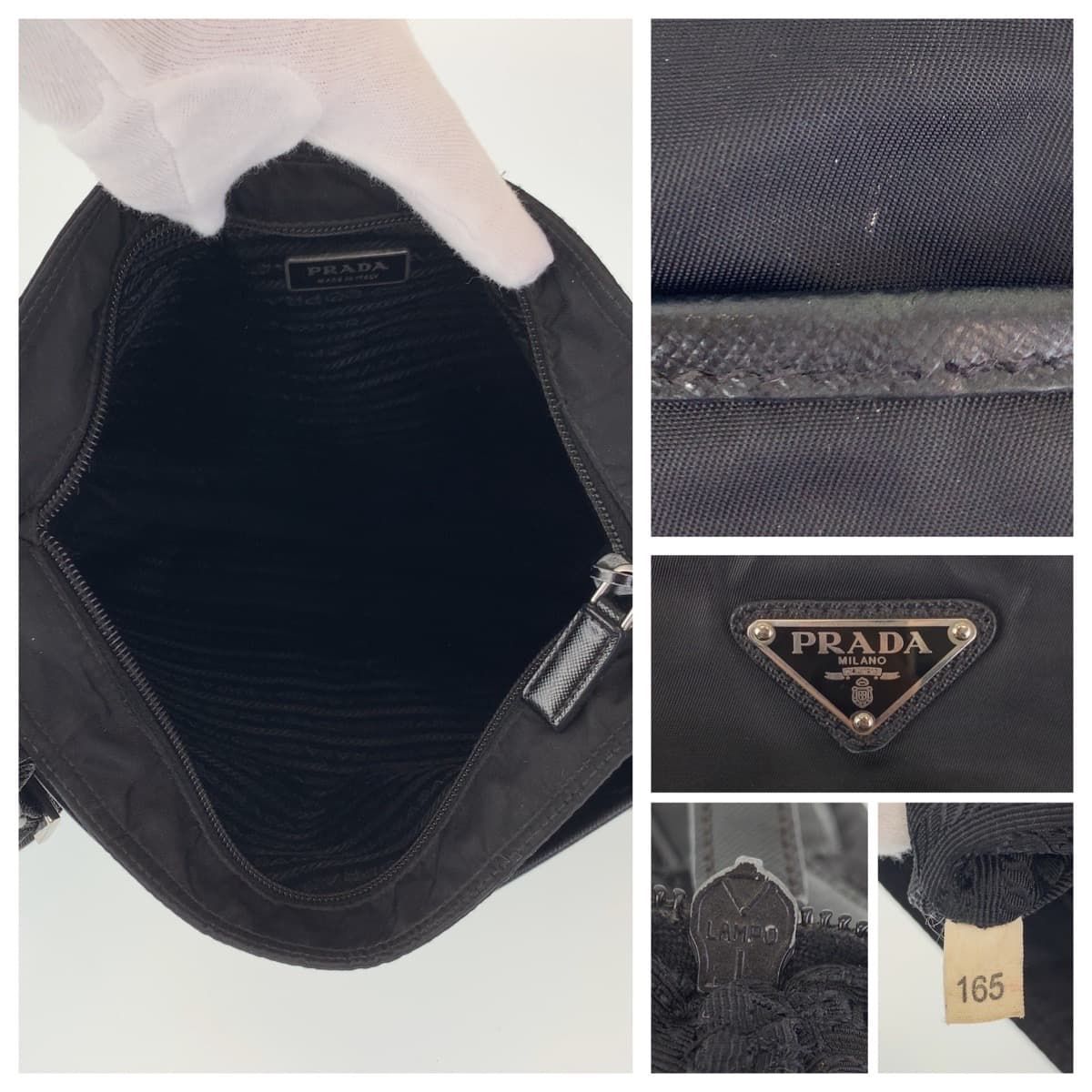 Prada Tessuto Triangle Logo Black Silver Nylon Shoulder Bag — view 4