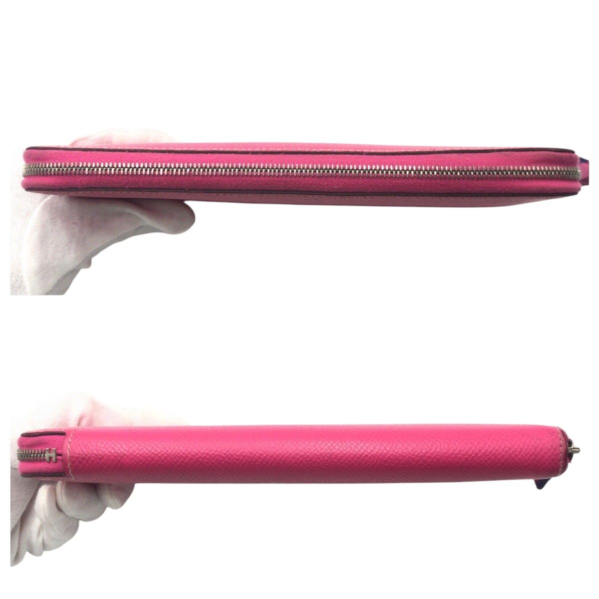 Hermes Azat Plomb Silk'in Pink Rose Tyrian Silver Veau Epsom Wallet — view 6