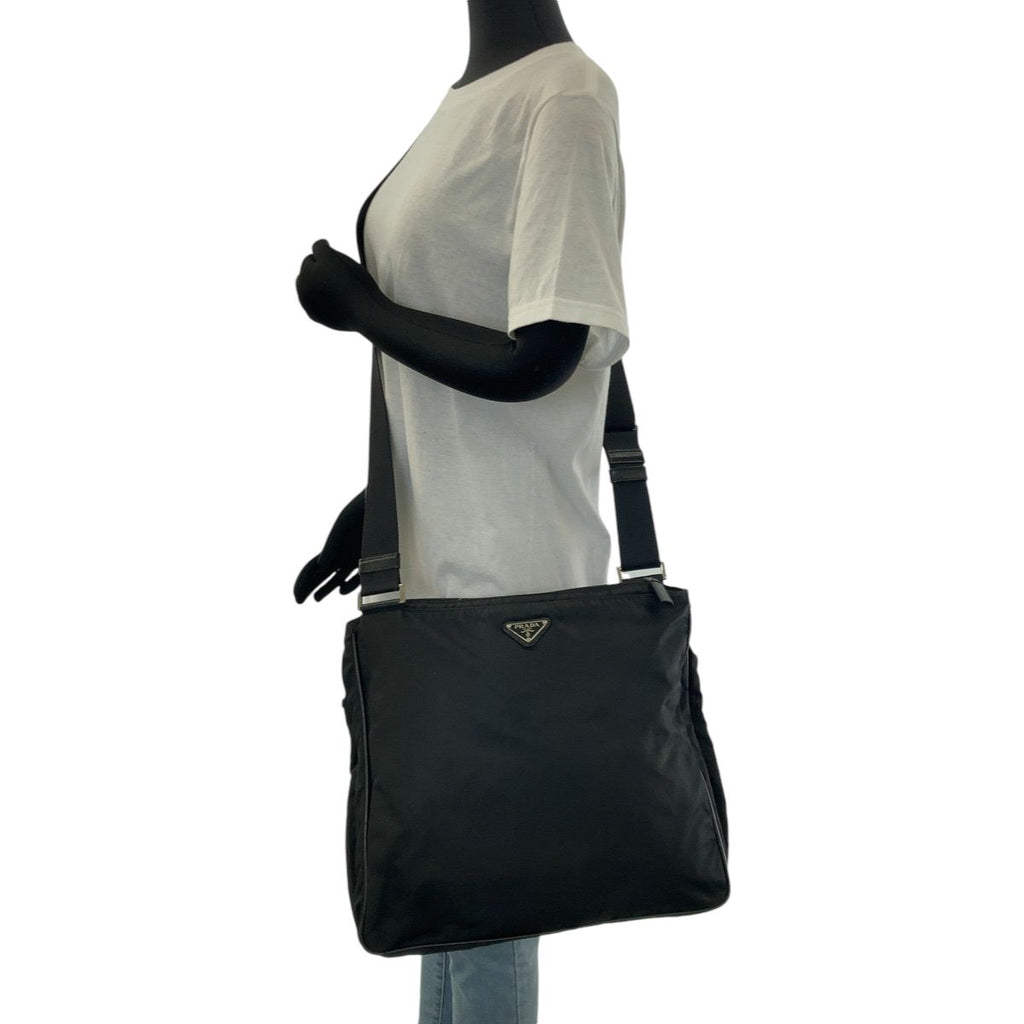 Prada Tessuto Black Silver Nylon Shoulder Bag — view 7