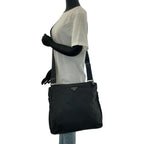 Prada Tessuto Black Silver Nylon Shoulder Bag — view 7