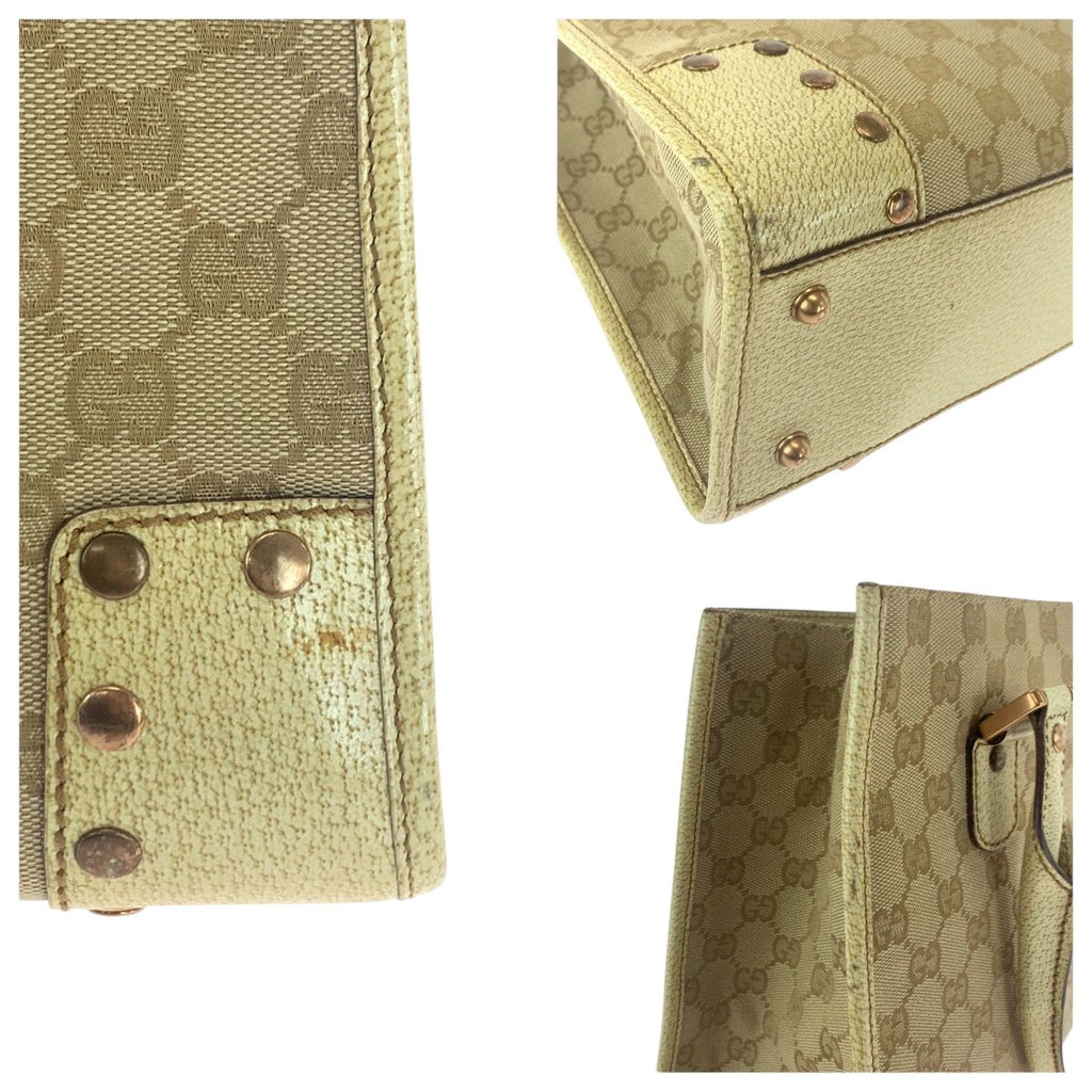Gucci Studs Beige Ivory Gold GG Canvas Tote Shoulder Bag — view 6