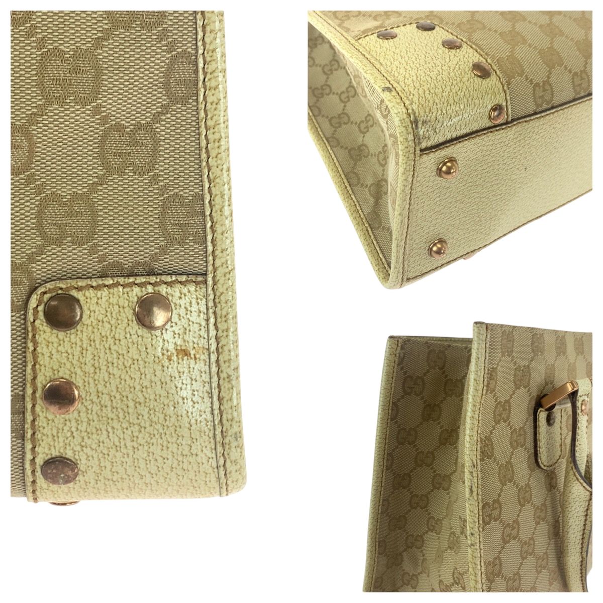Gucci Studs Beige Ivory Gold GG Canvas Tote Shoulder Bag — view 6