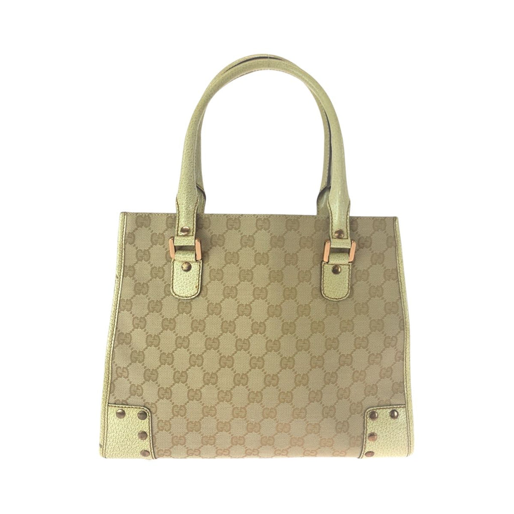 Gucci Studs Beige Ivory Gold GG Canvas Tote Shoulder Bag