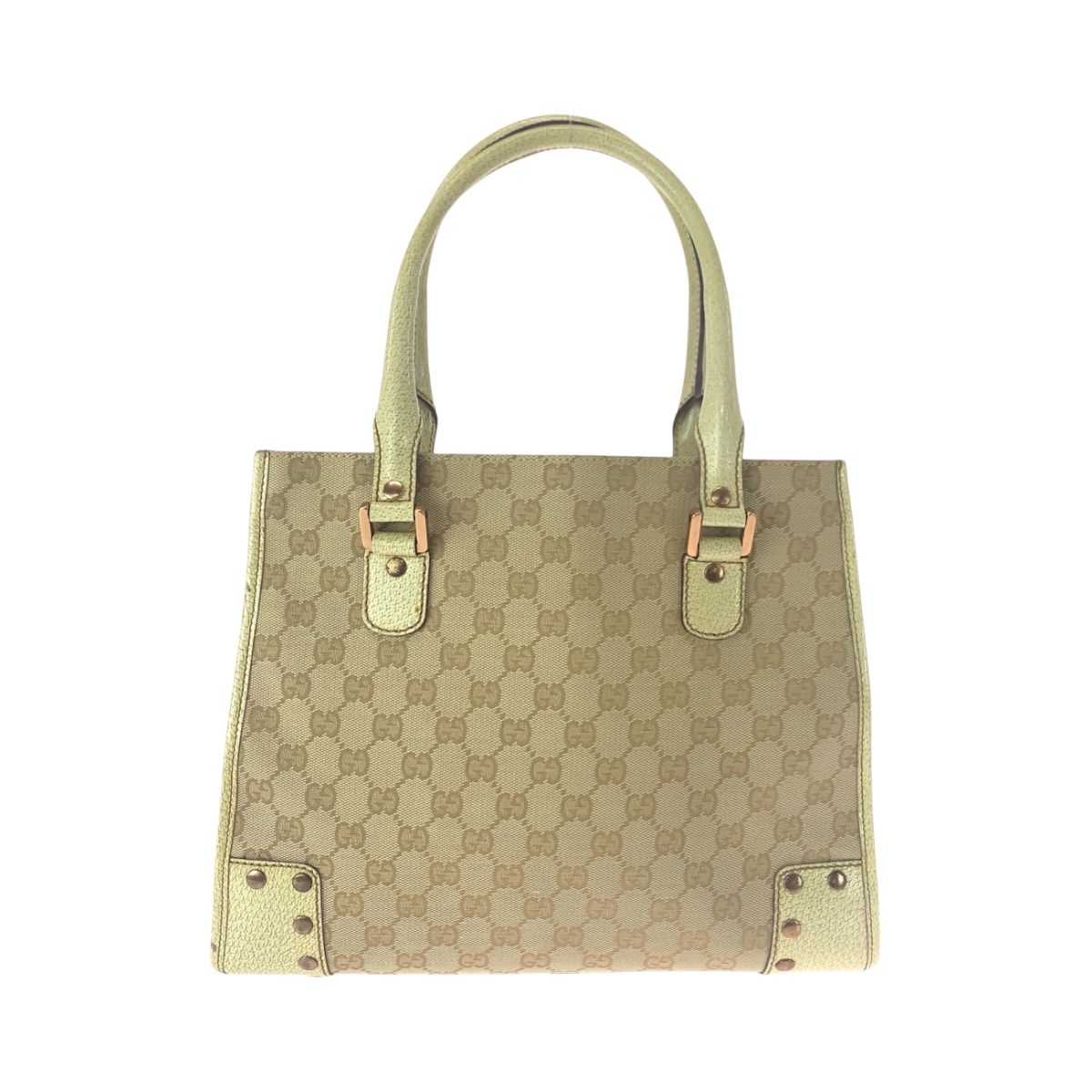 Gucci Studs Beige Ivory Gold GG Canvas Tote Shoulder Bag