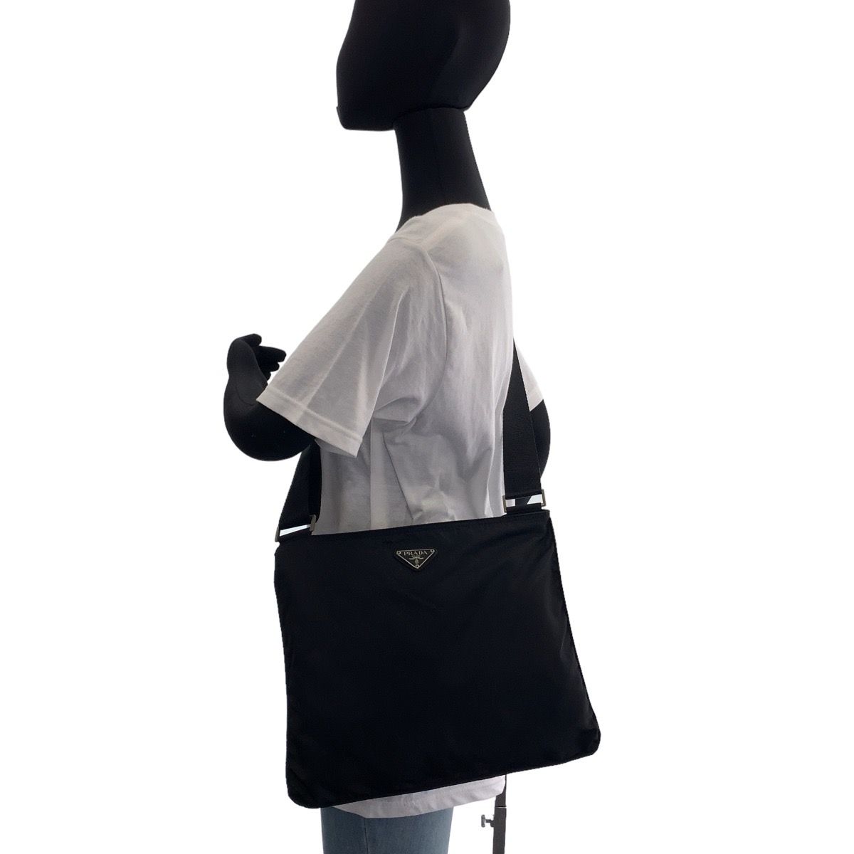 Prada Tessuto Black Silver Nylon Shoulder Bag Pochette — view 7