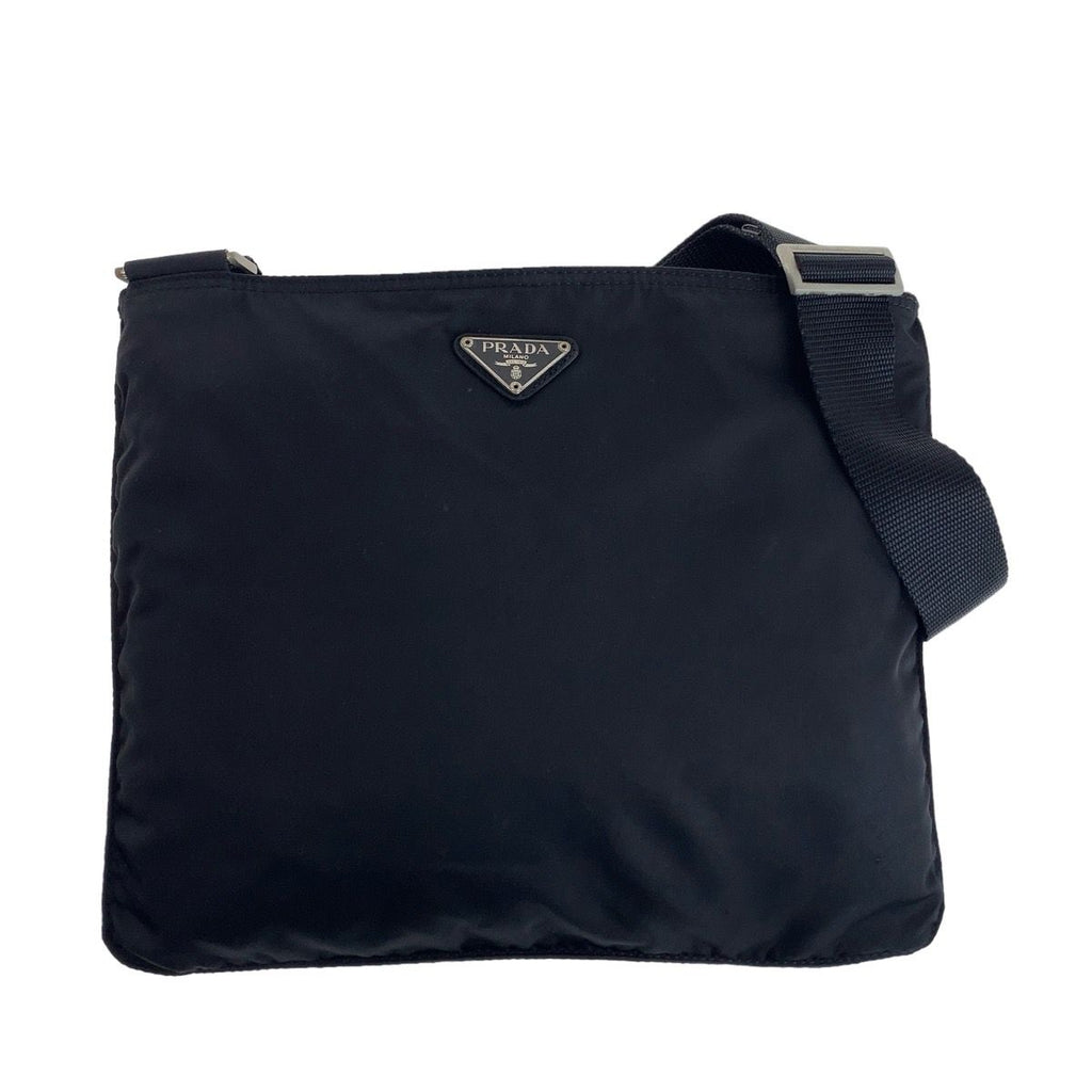 Prada Tessuto Black Silver Nylon Shoulder Bag Pochette