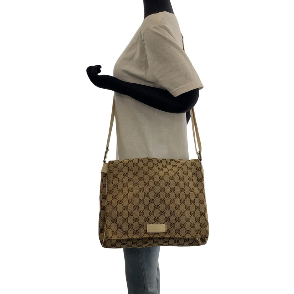 Gucci Beige Ivory Silver GG Canvas Crossbody Shoulder Bag — view 7