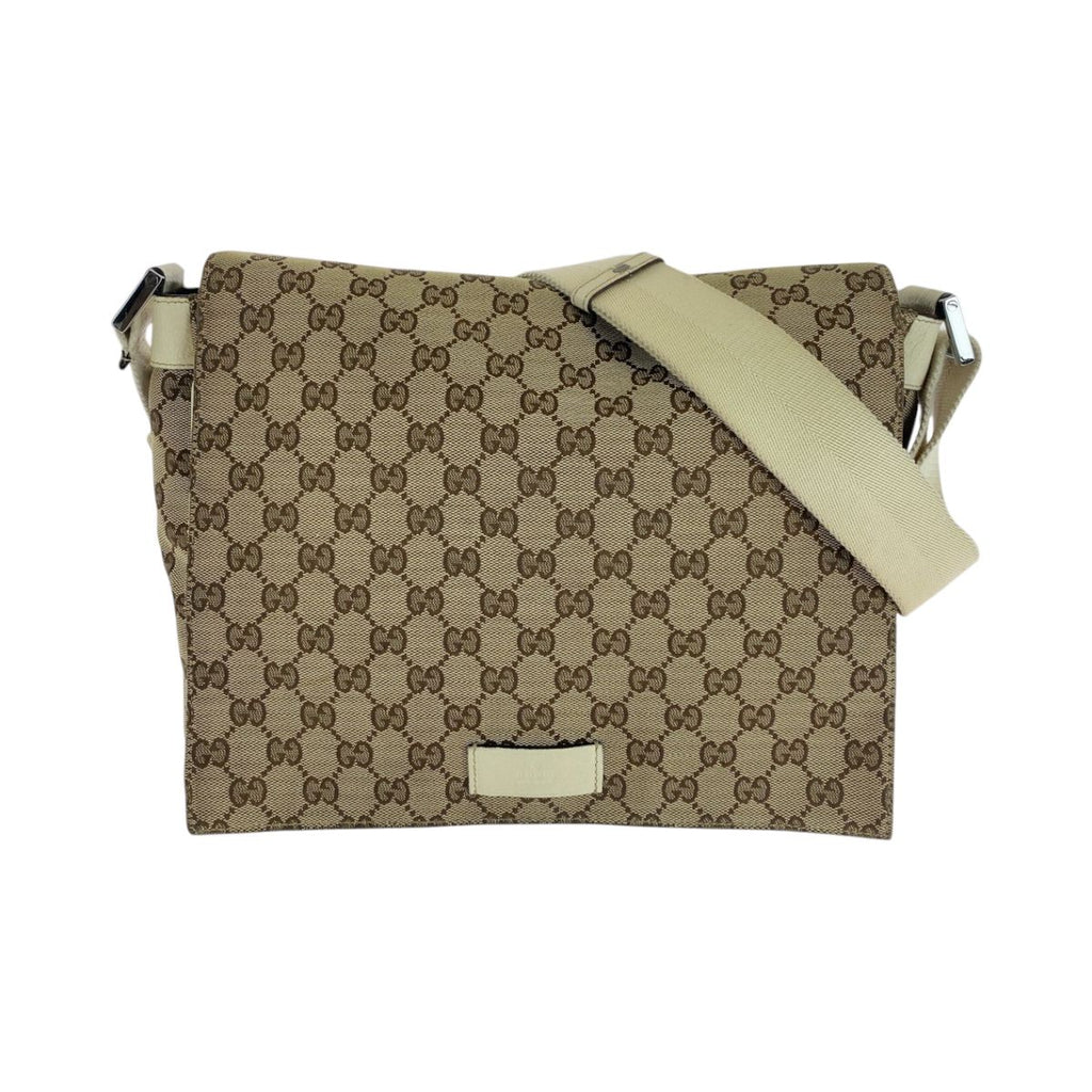 Gucci Beige Ivory Silver GG Canvas Crossbody Shoulder Bag