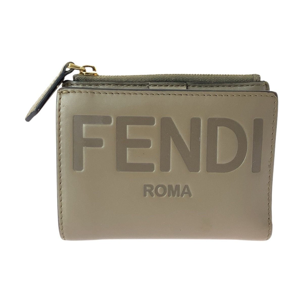 Fendi Rome Beige Gold Leather Compact Wallet