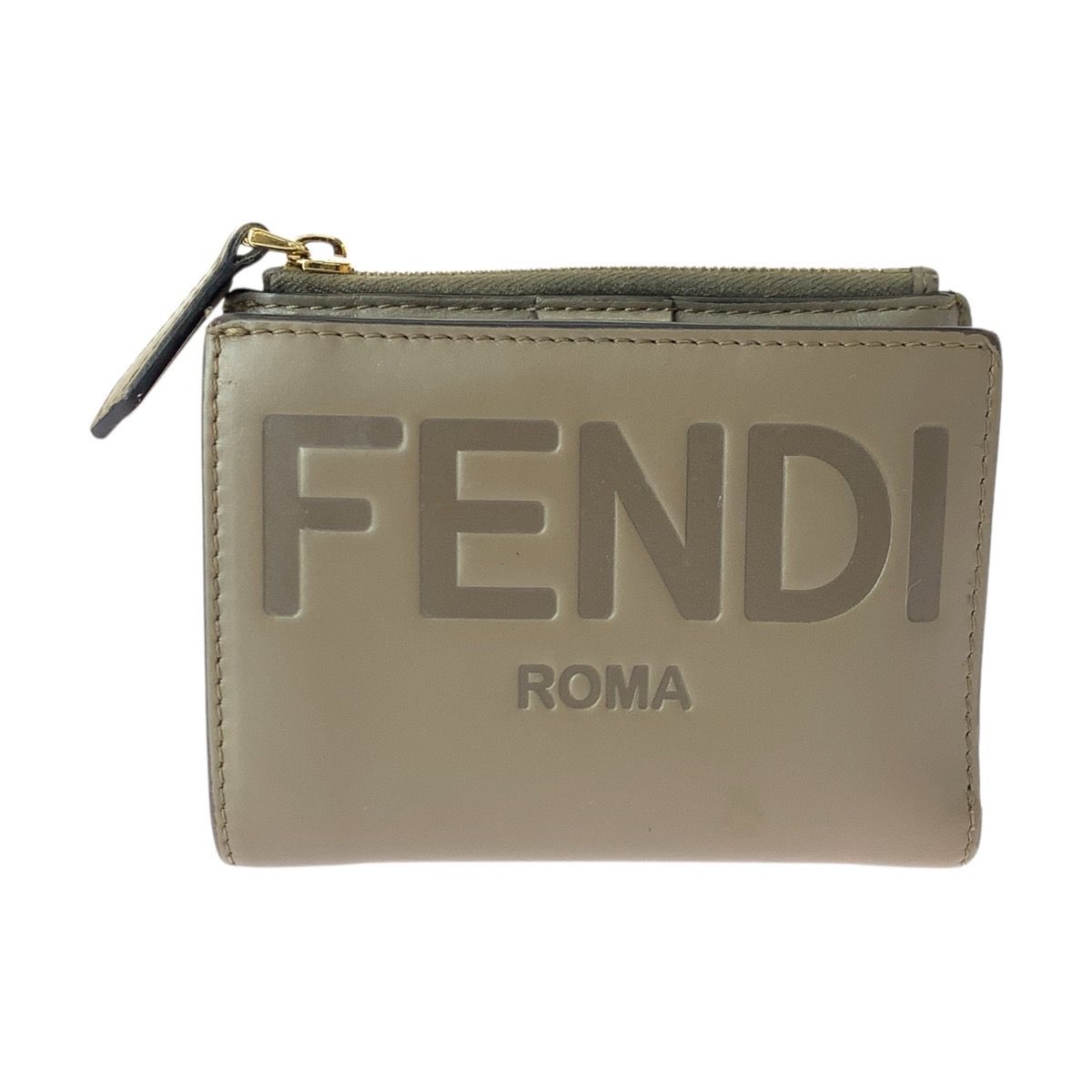 Fendi Rome Beige Gold Leather Compact Wallet
