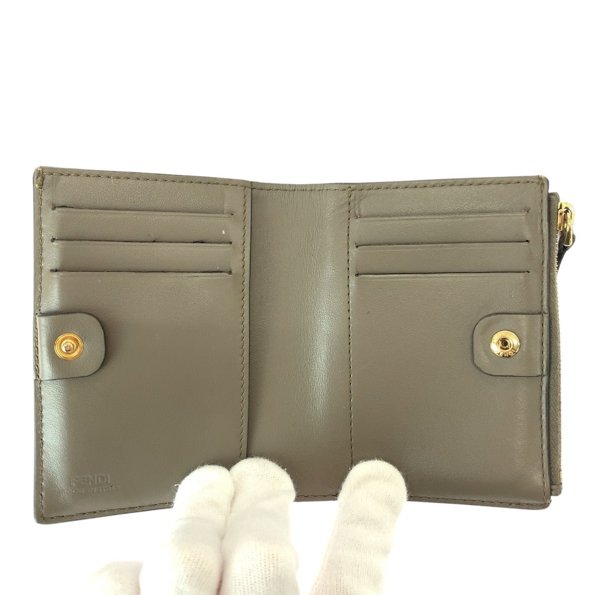 Fendi Rome Beige Gold Leather Compact Wallet — view 6