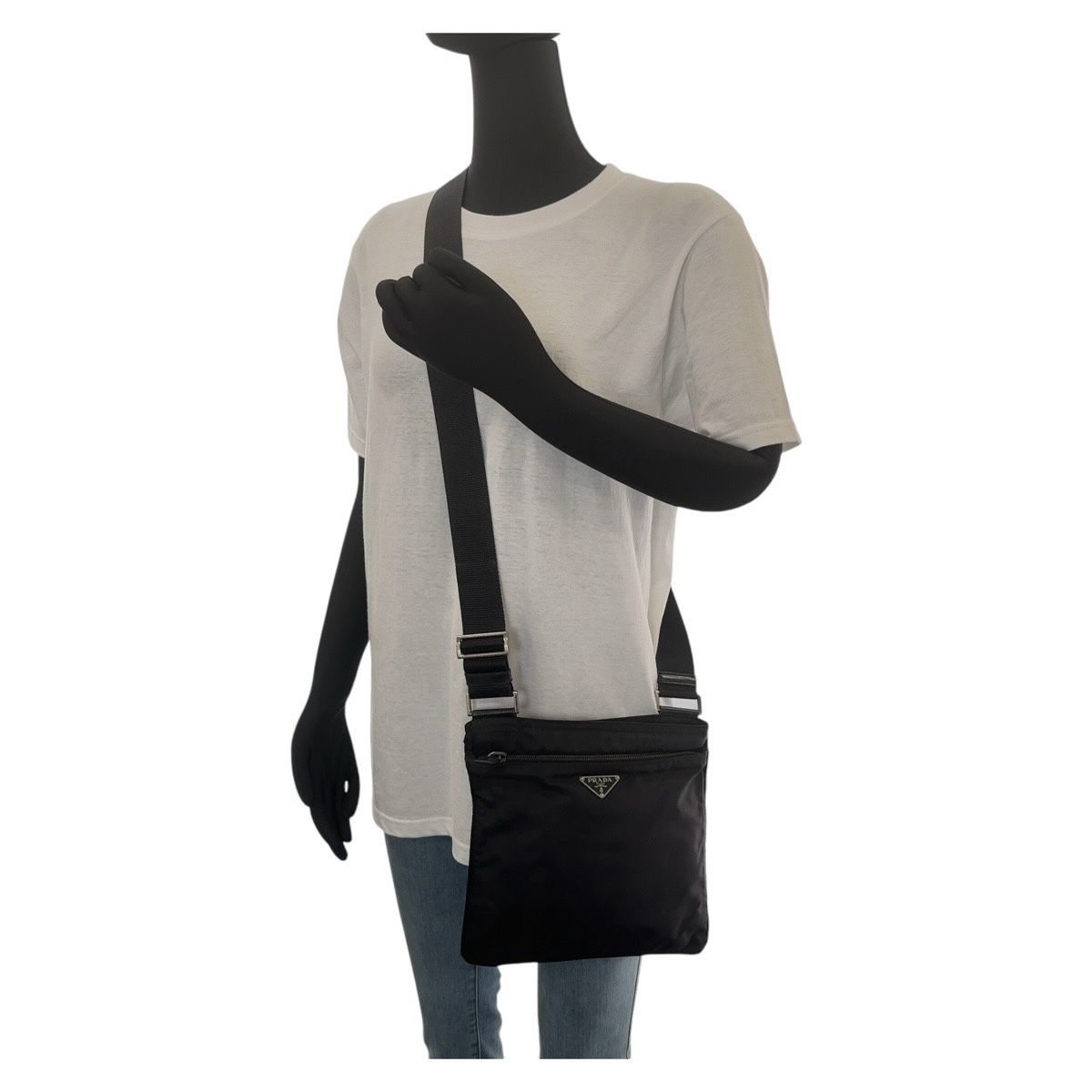 Prada Tessuto Black Silver Nylon Crossbody Shoulder Bag Pochette — view 7