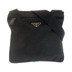 Prada Tessuto Black Silver Nylon Crossbody Shoulder Bag Pochette