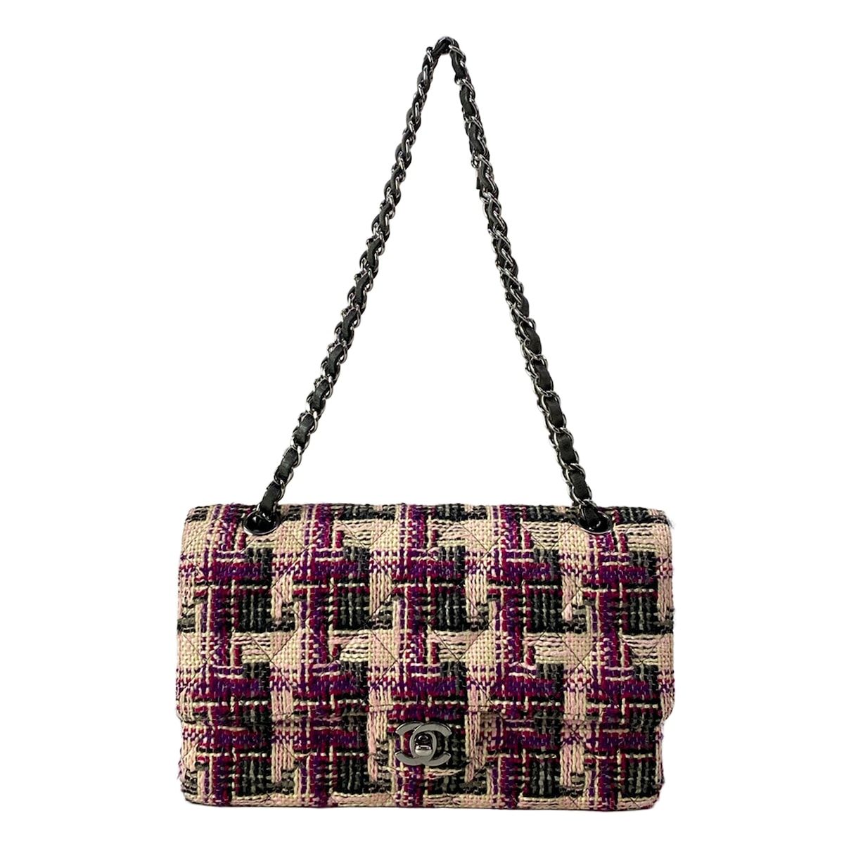 Chanel Shoulder Bag Double Flap Quilted Light Pink Purple Multi Lambskin
