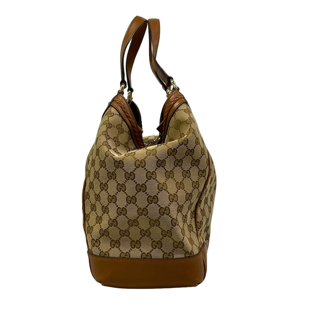 Gucci Tote Bag GG Pattern Beige Dark Brown Leather — view 4