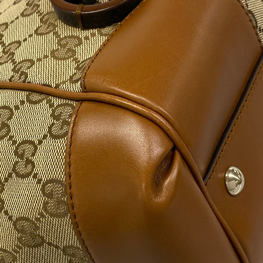 Gucci Tote Bag GG Pattern Beige Dark Brown Leather — view 6