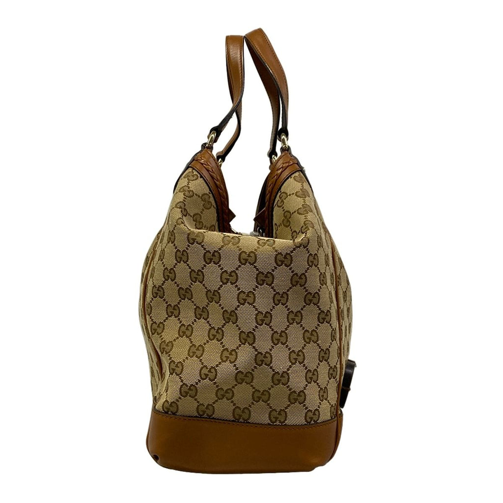 Gucci Tote Bag GG Pattern Beige Dark Brown Leather — view 2