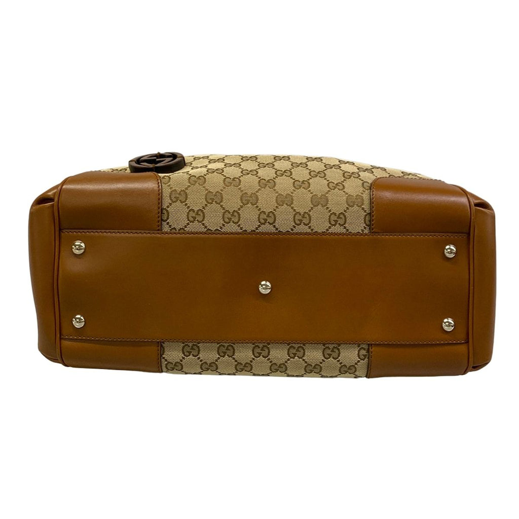 Gucci Tote Bag GG Pattern Beige Dark Brown Leather — view 5