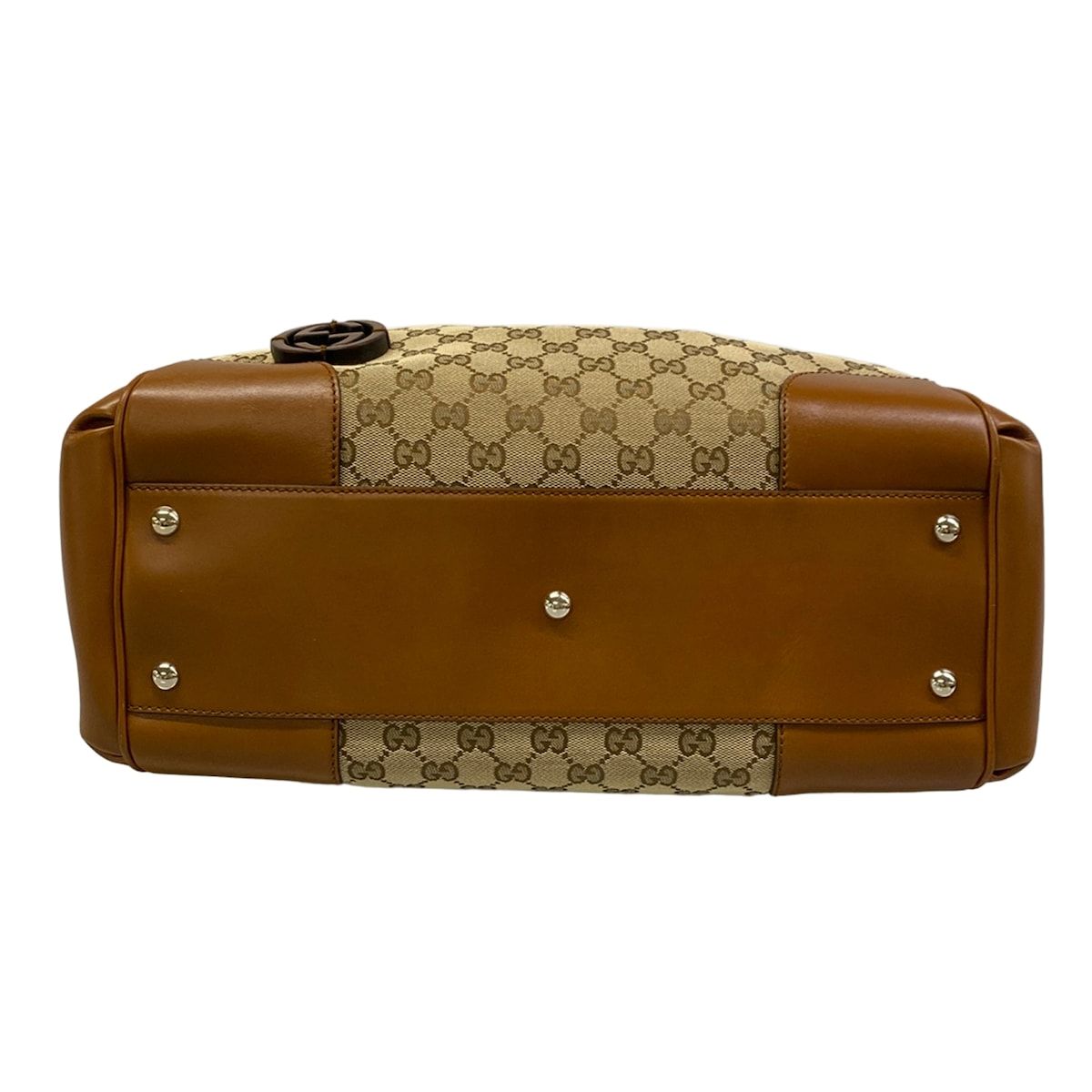 Gucci Tote Bag GG Pattern Beige Dark Brown Leather — view 5