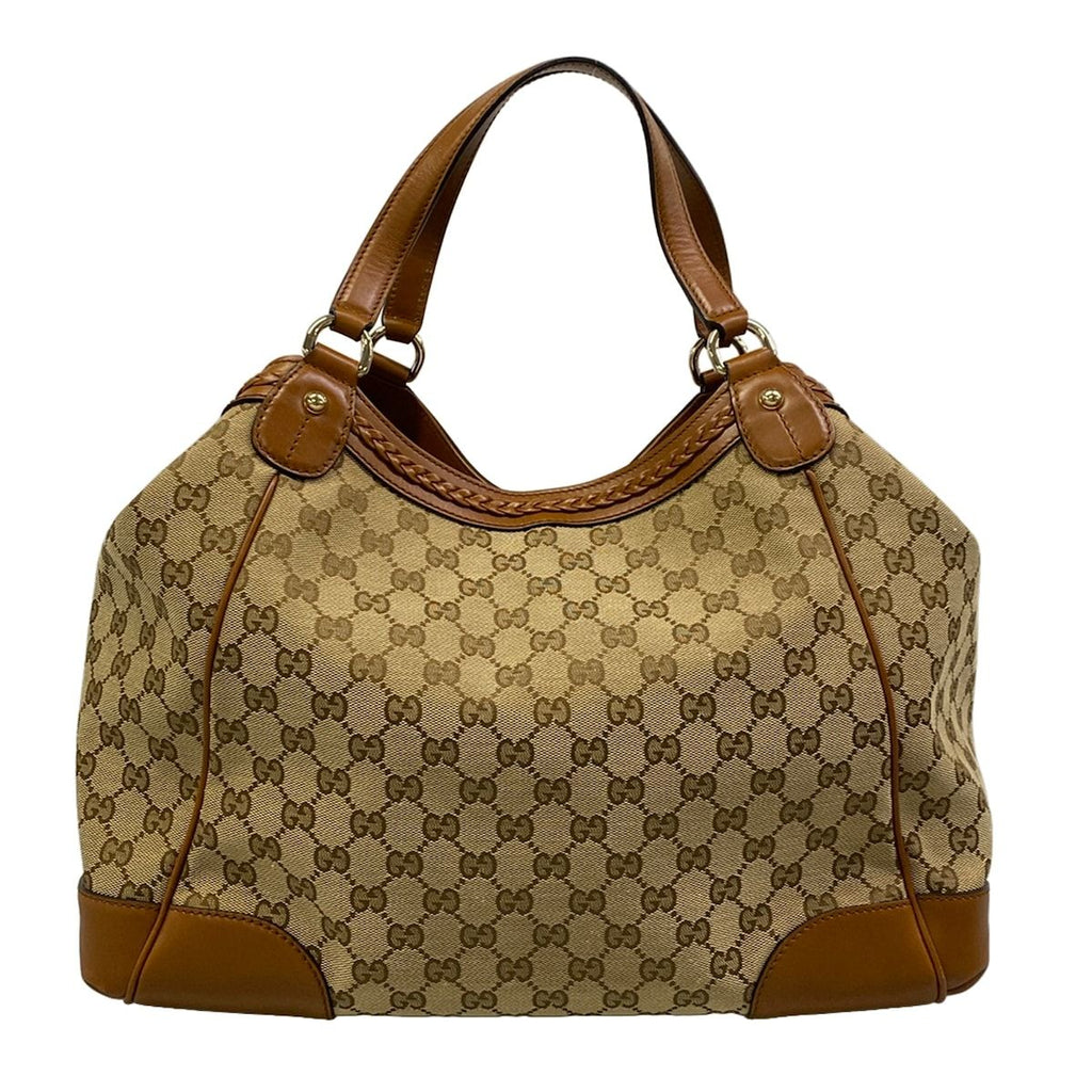 Gucci Tote Bag GG Pattern Beige Dark Brown Leather — view 3