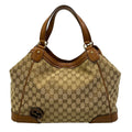 Gucci Tote Bag GG Pattern Beige Dark Brown Leather
