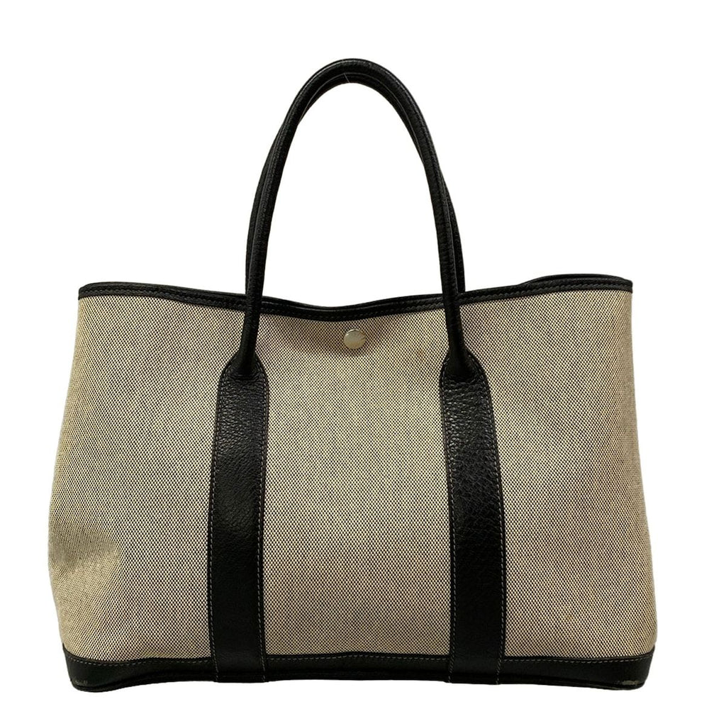 Hermes Tote Bag Garden Party PM Ivory Black Leather — view 3