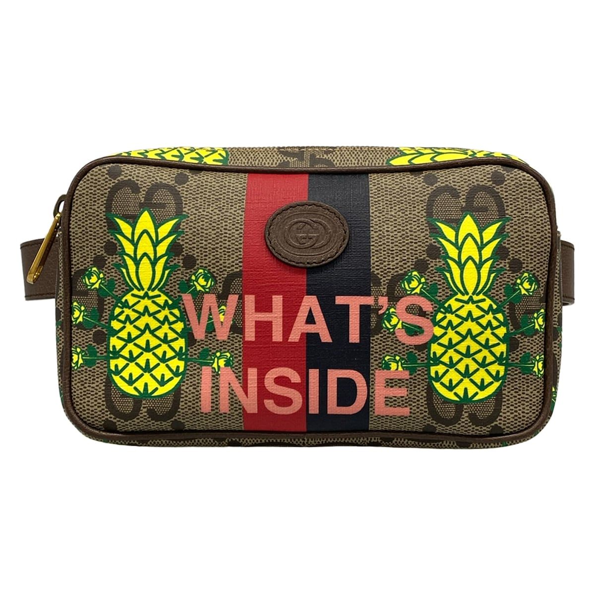 Gucci Waist Pouch GG Plus Supreme Ebony Beige Dark Brown Multi Pineapple Leather