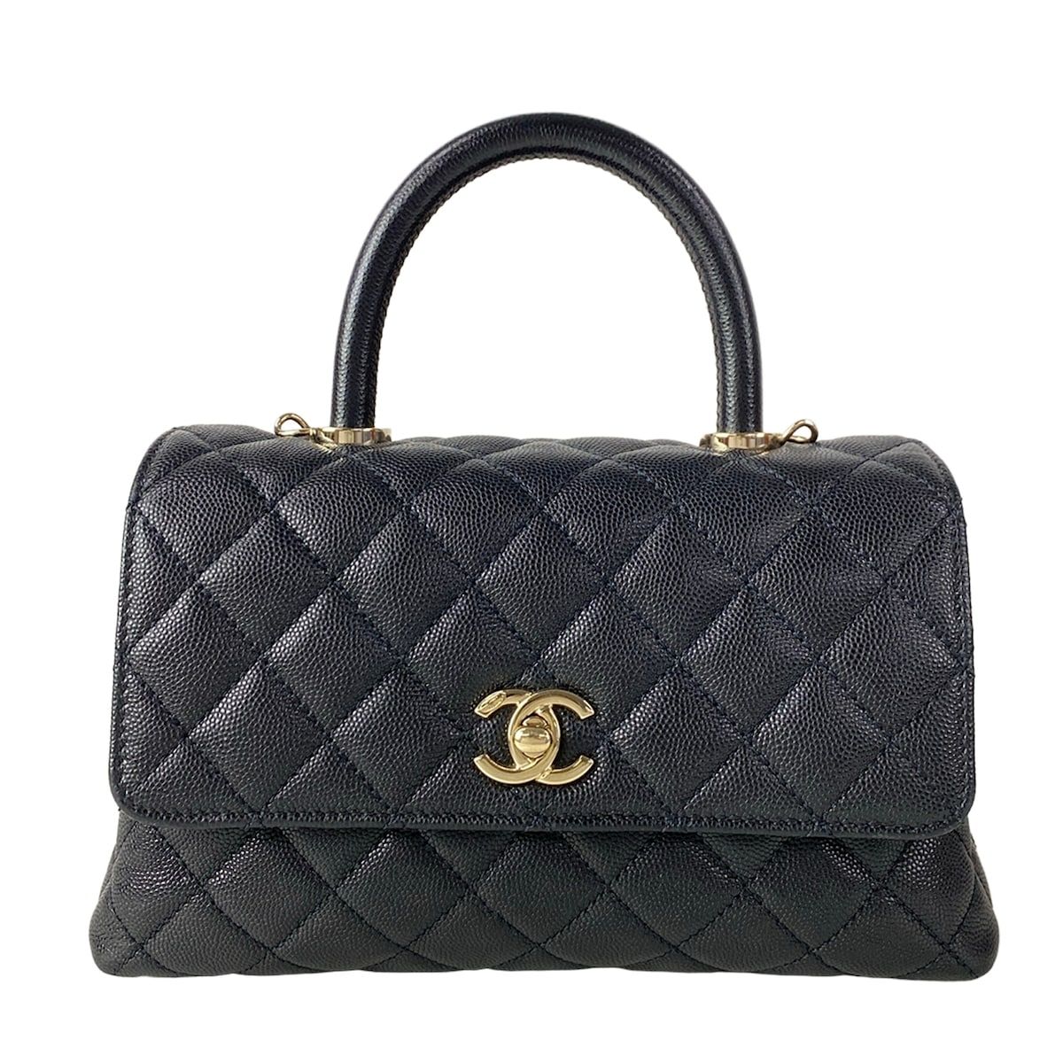 Chanel Handbag Small Top Handle Flap Bag Quilted Coco XS Black