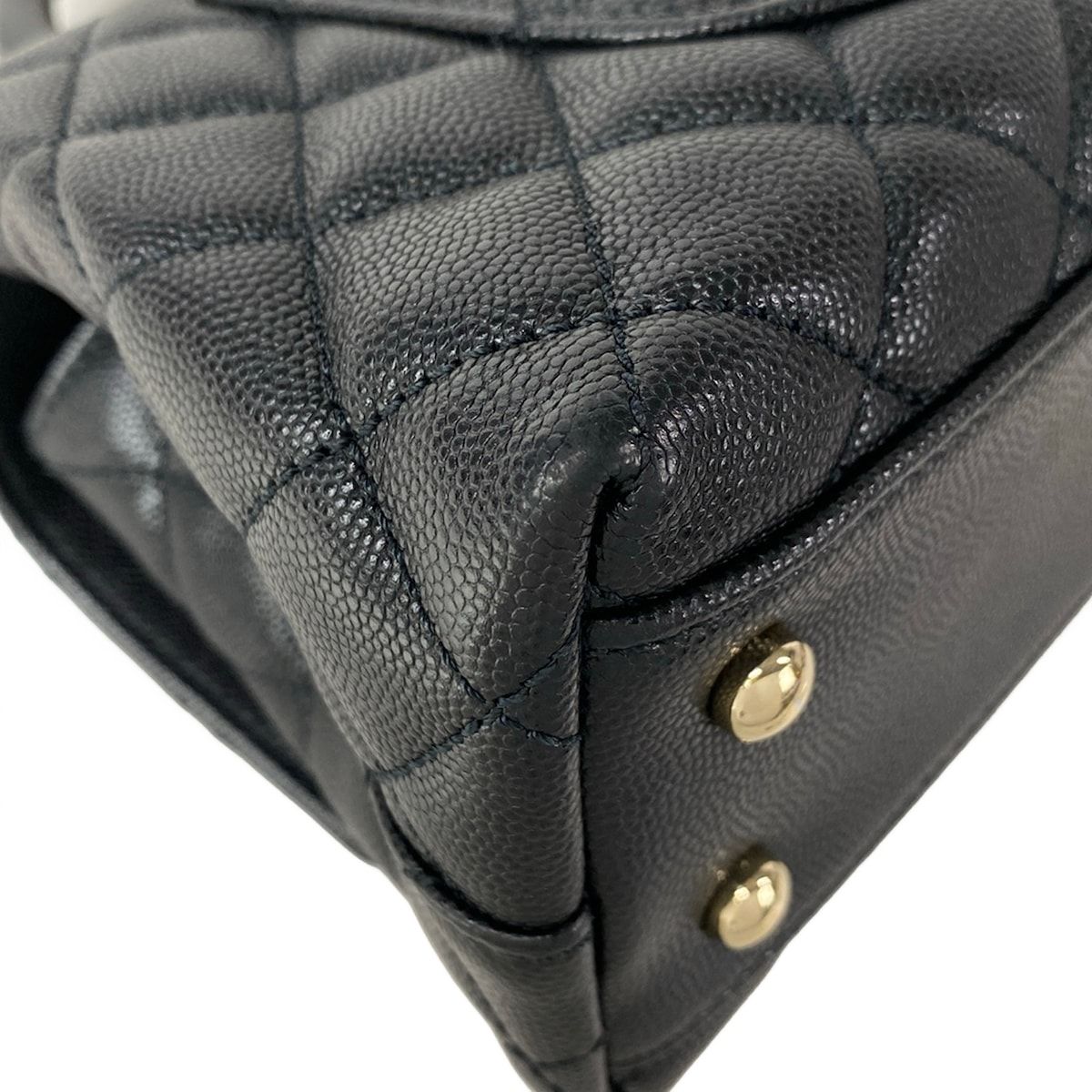 Chanel Handbag Small Top Handle Flap Bag Quilted Coco XS Black — view 8