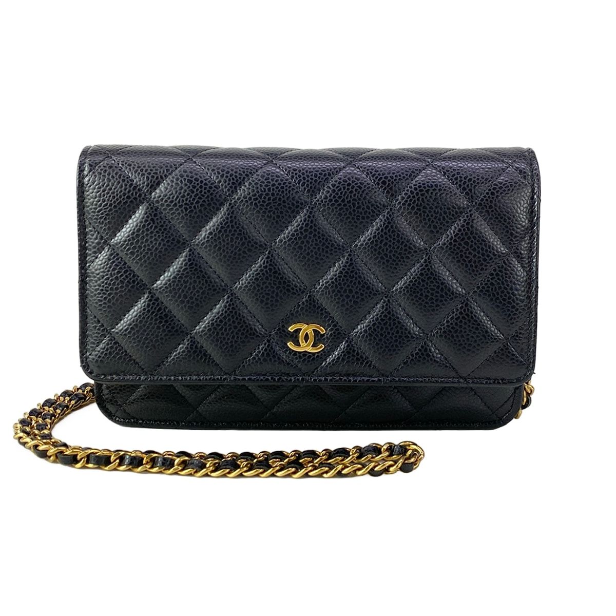 Chanel Wallet Quilted Black Chain Gold Shoulder Bag