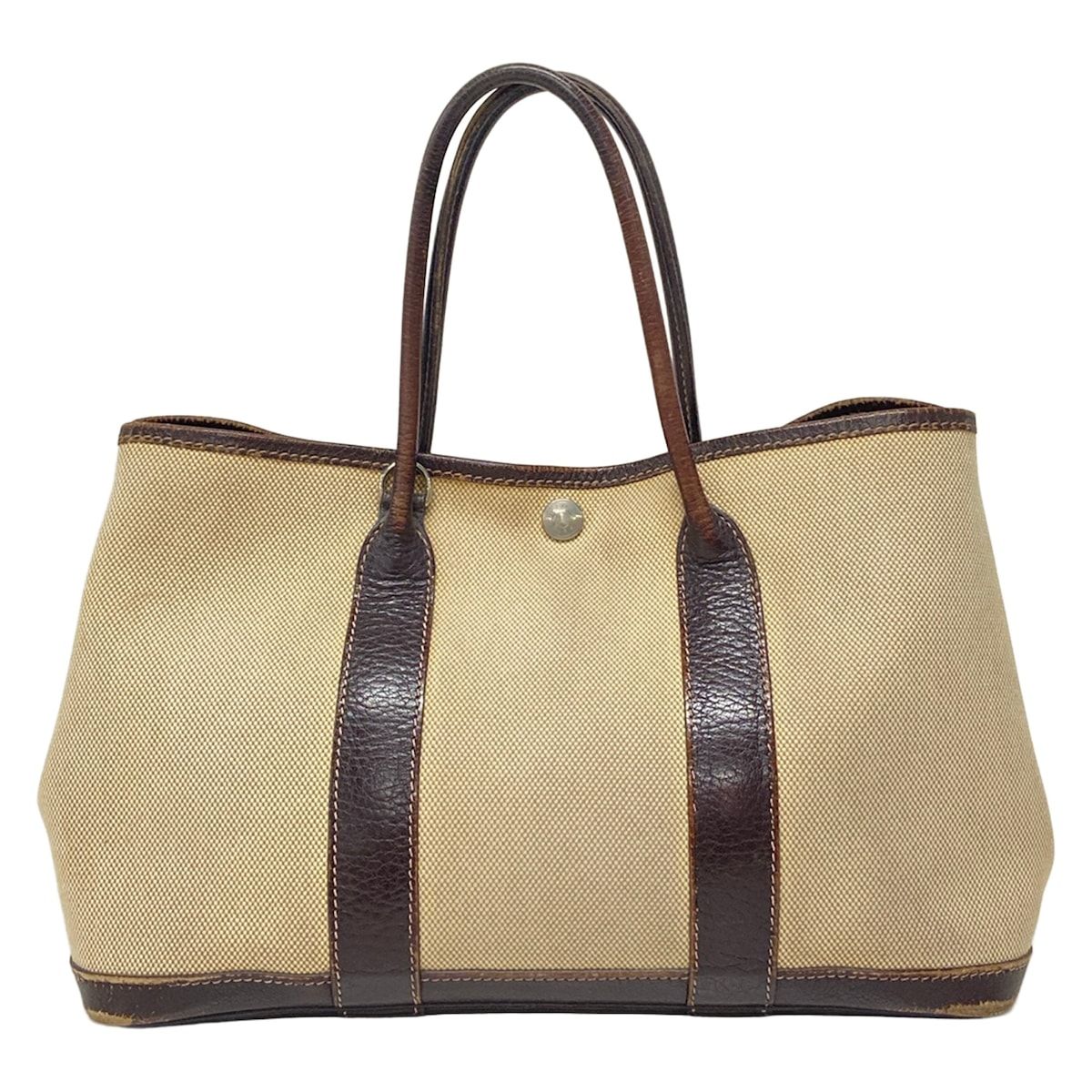 Hermes Tote Bag Garden Party TPM Ivory Dark Brown Silver Leather — view 3