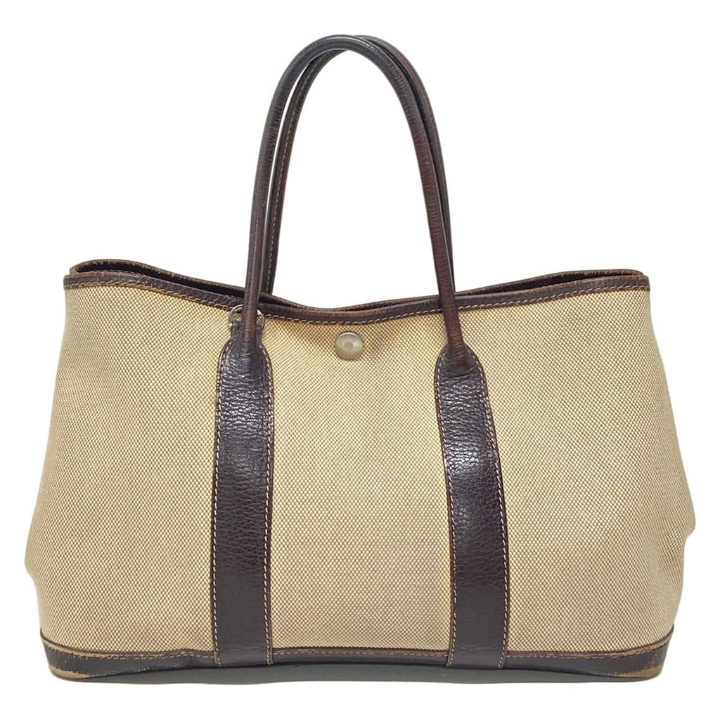 Hermes Tote Bag Garden Party TPM Ivory Dark Brown Silver Leather