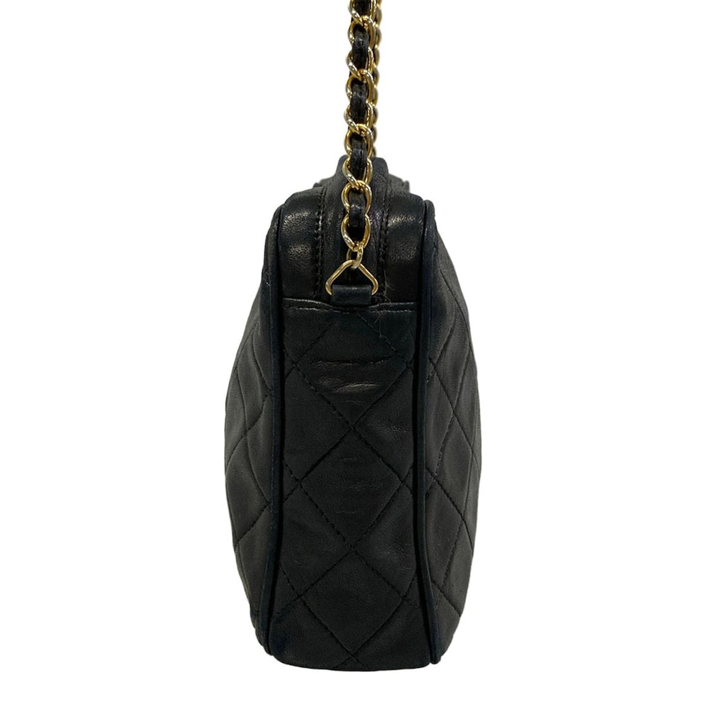 Chanel Shoulder Bag Quilted Black Gold Tassel Chain Lambskin — view 4